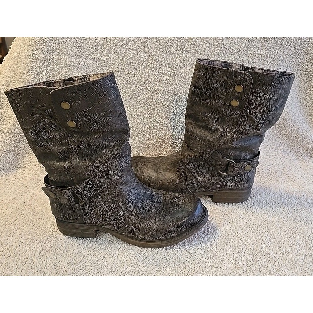 Corky's Womens Crow‎ Boot Duo Height Distressed Biker Casual Size 7 Brown
